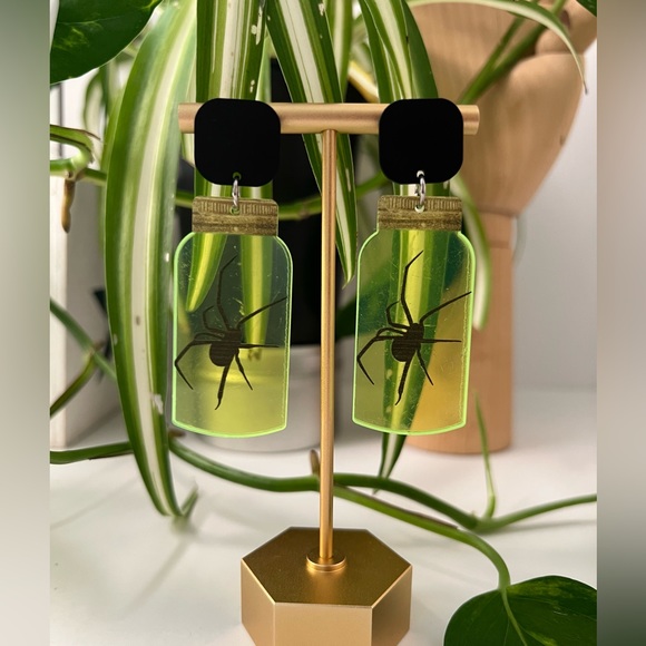 Neon Jar with Spooky Spider Emo Earrings - Goth Spider Earrings - Picture 2 of 15